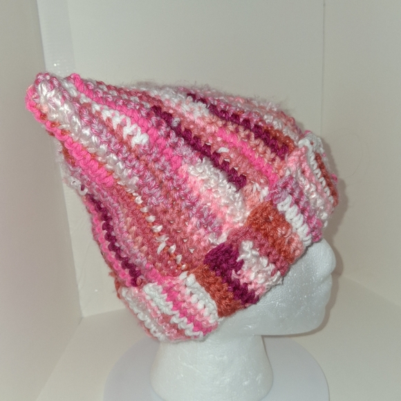 Beanie Cap Cat Ears Pink Scrappy Hat - Picture 4 of 4